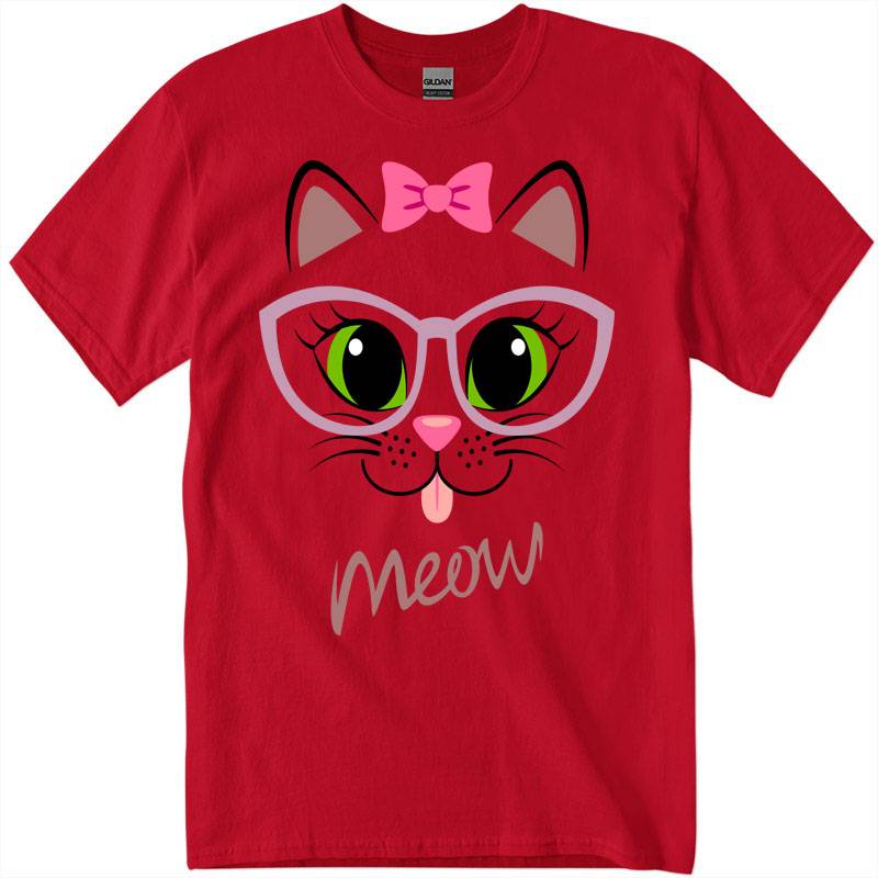 gig02_1_red Cute Kitty Beautiful Cat face Ladies Women Printed T-Shirt