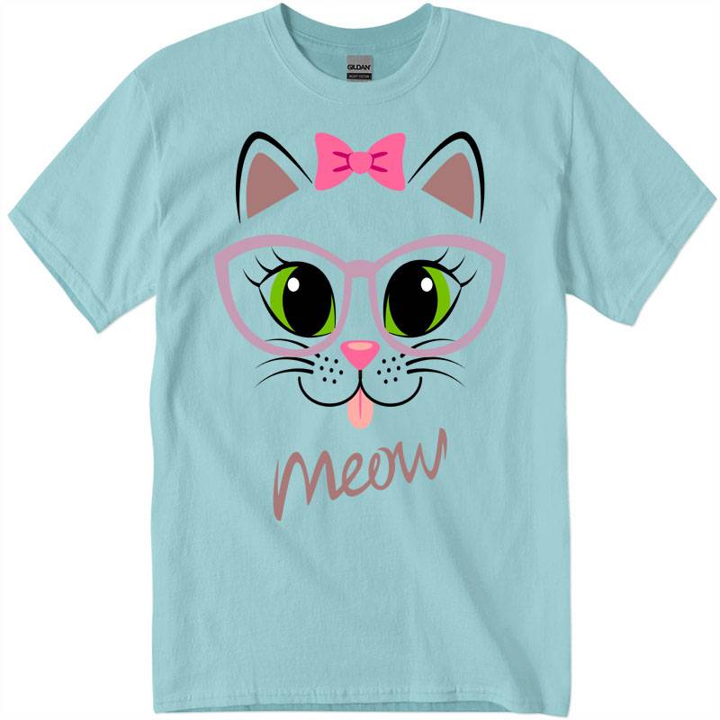 gig03_1_sky Cute Kitty Beautiful Cat face Ladies Women Printed T-Shirt