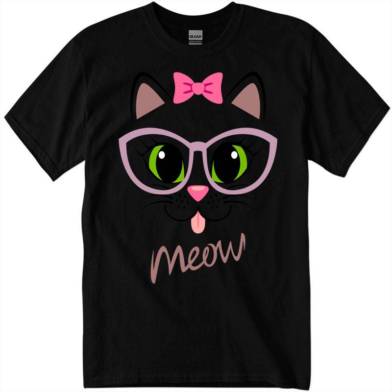 gig05_30_blk Cute Kitty Beautiful Cat face Ladies Women Printed T-Shirt
